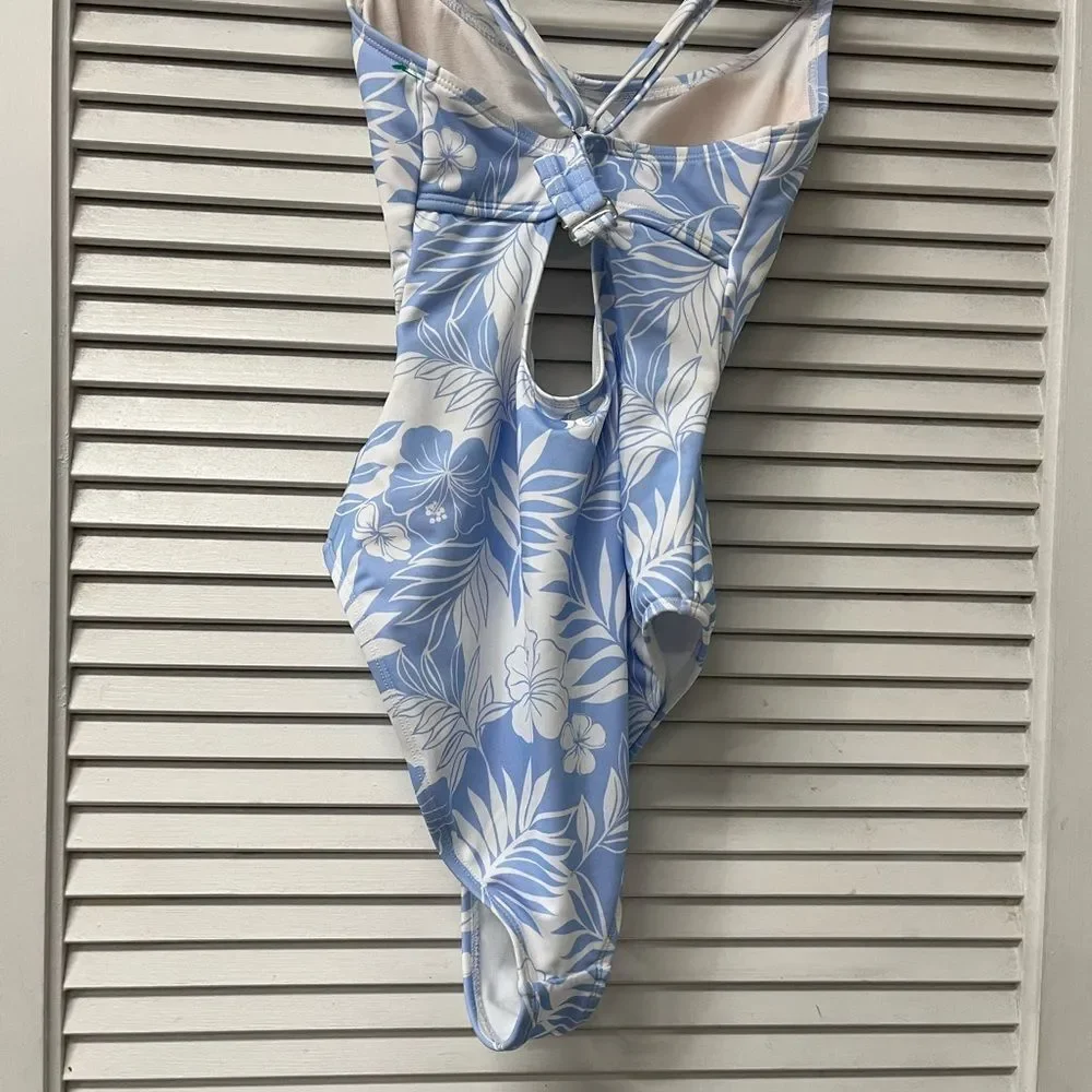 Hurley Blue and White Floral Kids One Piece Swimsuit